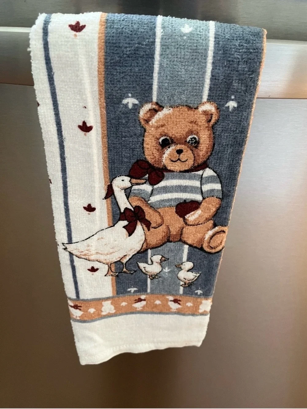 80s 90s Country Cottagecore Style Hand Towels Set of 2 Geese Bear NOS Vintage